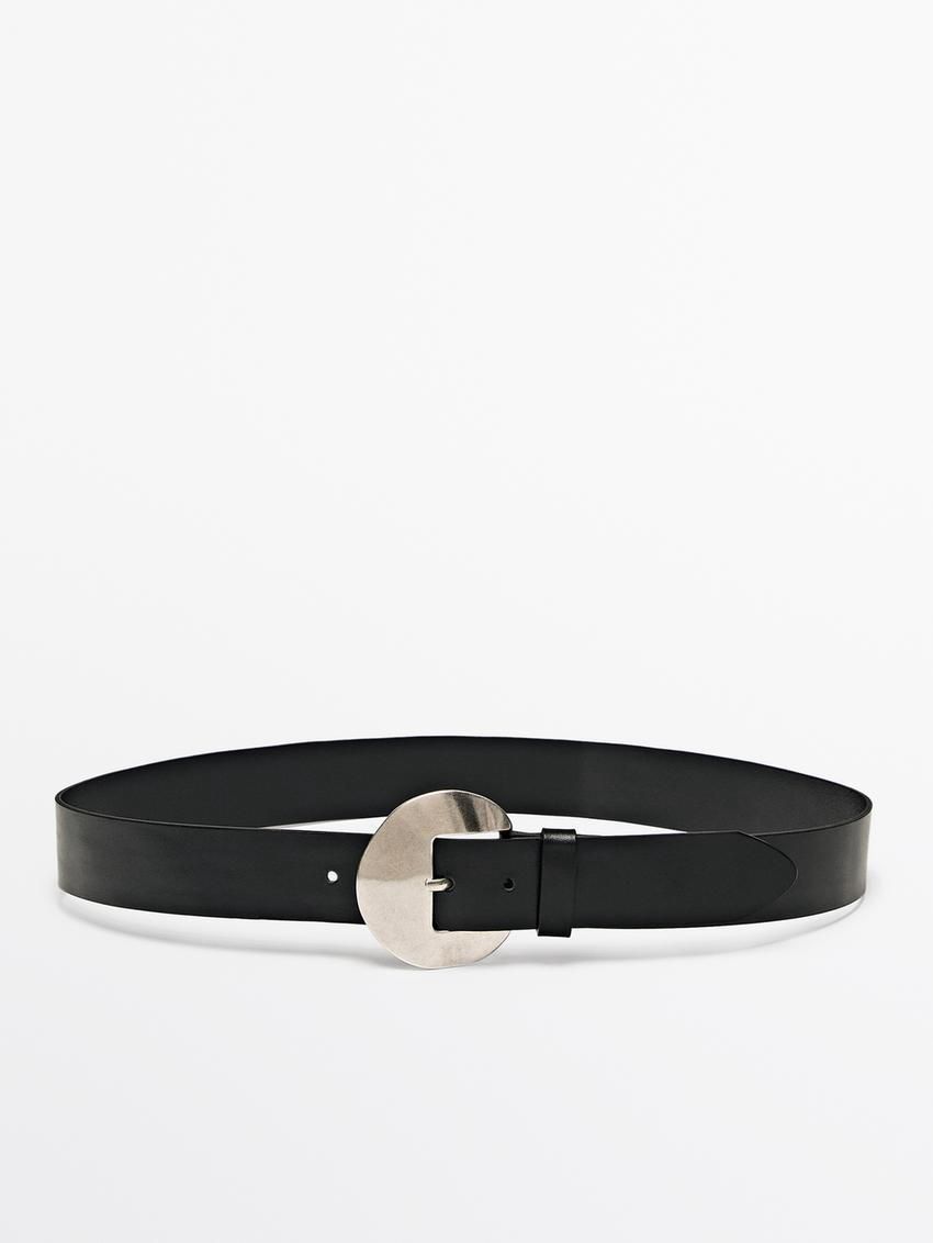 Massimo Dutti Nappa Leather With Ameva Buckle Women Belt Black | US-PB7619483