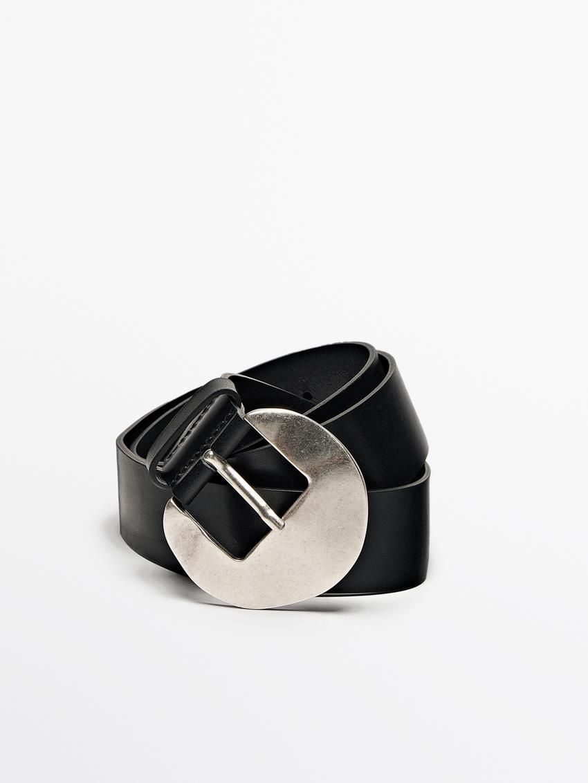 Massimo Dutti Nappa Leather With Ameva Buckle Women Belt Black | US-PB7619483