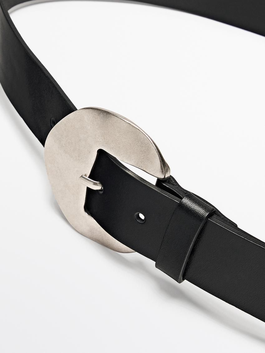 Massimo Dutti Nappa Leather With Ameva Buckle Women Belt Black | US-PB7619483