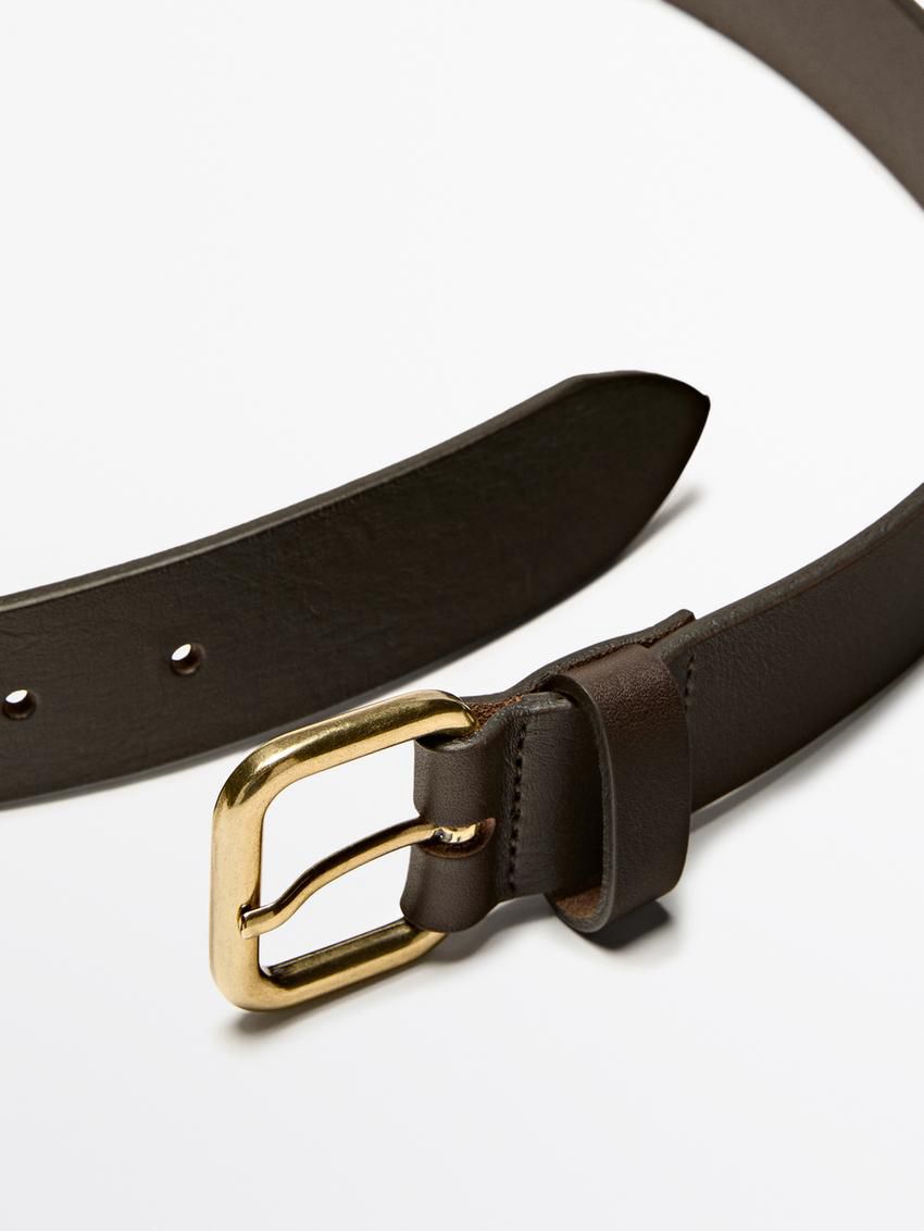 Massimo Dutti Nappa Leather With Golden Buckle Men Belt Dark Brown | US-CN5189602