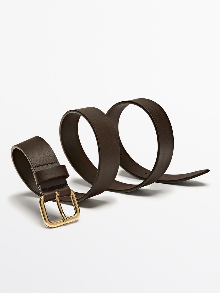 Massimo Dutti Nappa Leather With Golden Buckle Men Belt Dark Brown | US-CN5189602