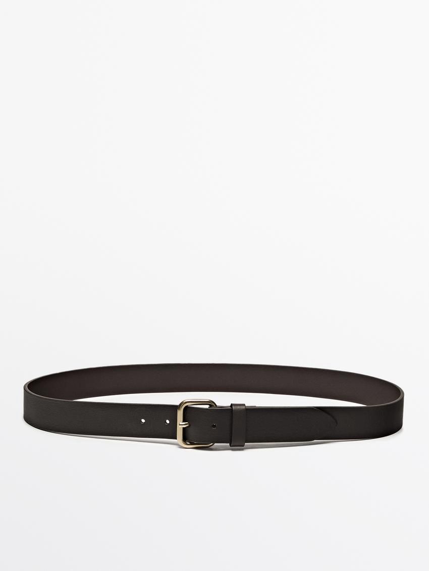 Massimo Dutti Nappa Leather With Golden Buckle Men Belt Dark Brown | US-CN5189602