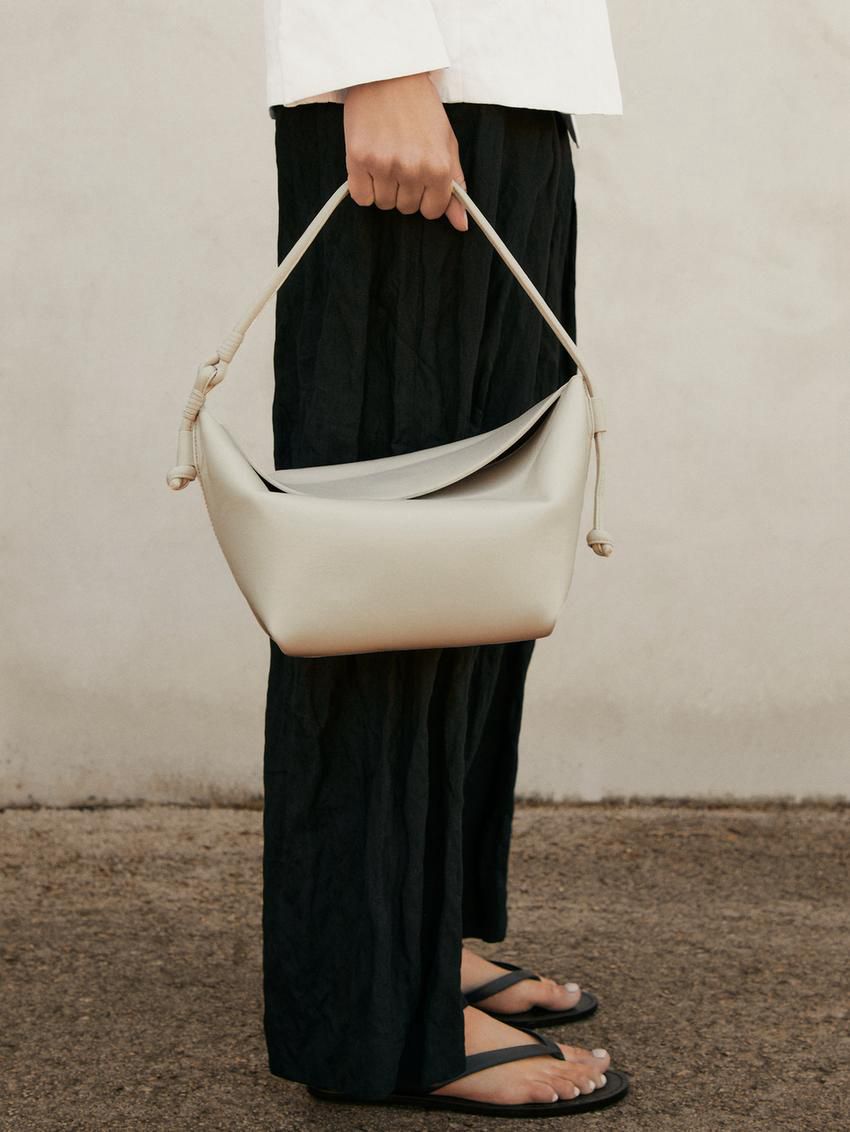 Massimo Dutti Nappa Leather With Knots Women Shoulder Bag Cream | US-FX3649170