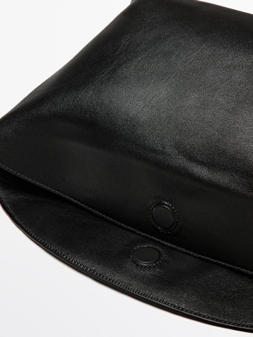 Massimo Dutti Nappa Leather With Knots Women Shoulder Bag Black | US-VH9752638