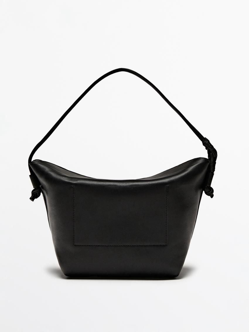Massimo Dutti Nappa Leather With Knots Women Shoulder Bag Black | US-VH9752638