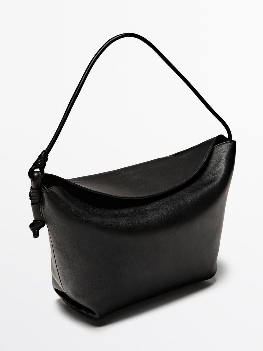 Massimo Dutti Nappa Leather With Knots Women Shoulder Bag Black | US-VH9752638