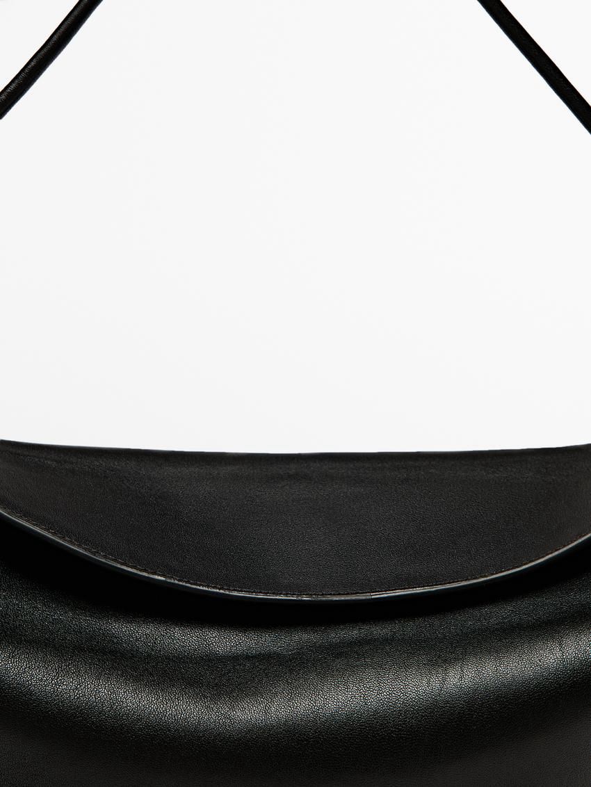 Massimo Dutti Nappa Leather With Knots Women Shoulder Bag Black | US-VH9752638