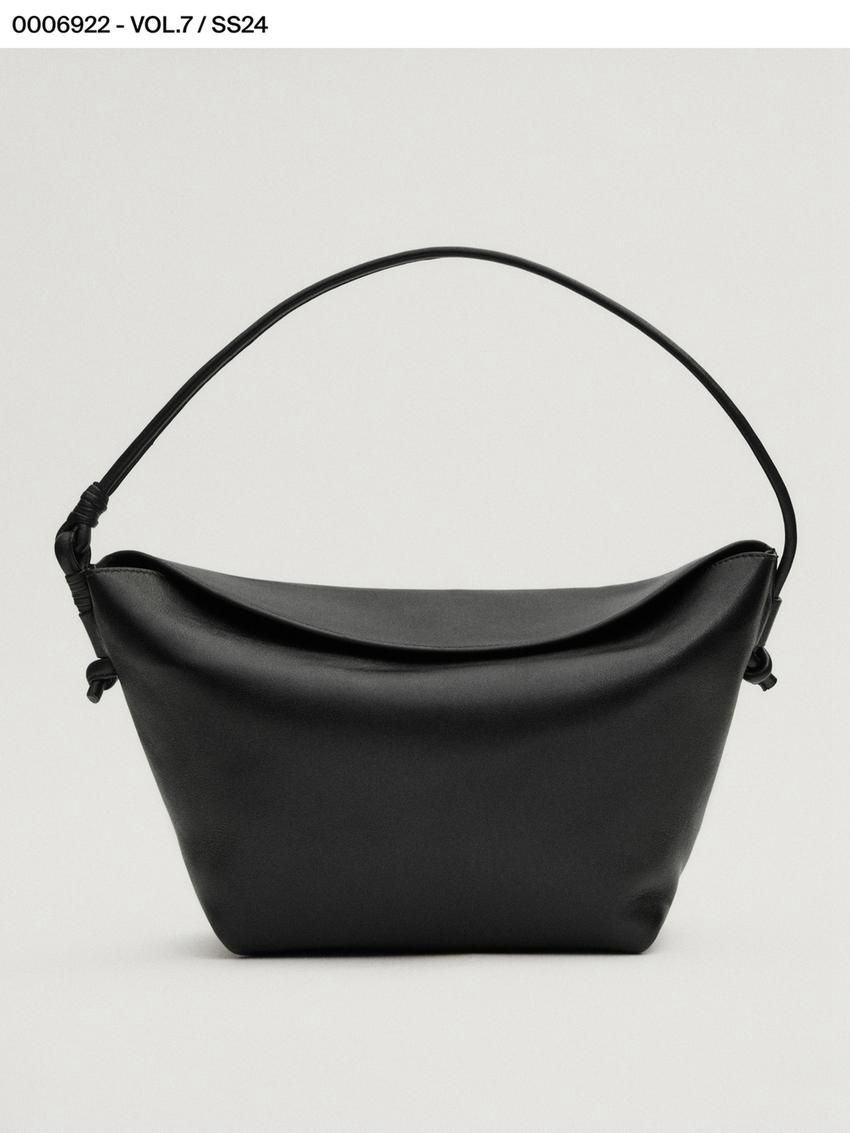 Massimo Dutti Nappa Leather With Knots Women Shoulder Bag Black | US-VH9752638
