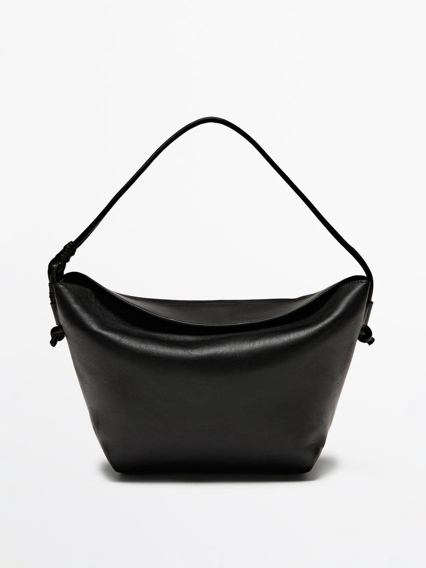 Massimo Dutti Nappa Leather With Knots Women Shoulder Bag Black | US-VH9752638