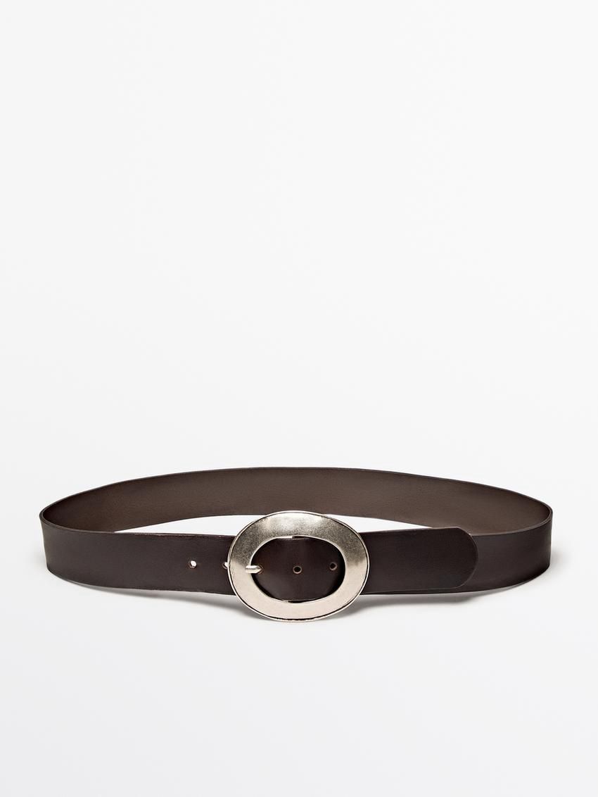 Massimo Dutti Nappa Leather With Oval Buckle Women Belt Black | US-ML9234587