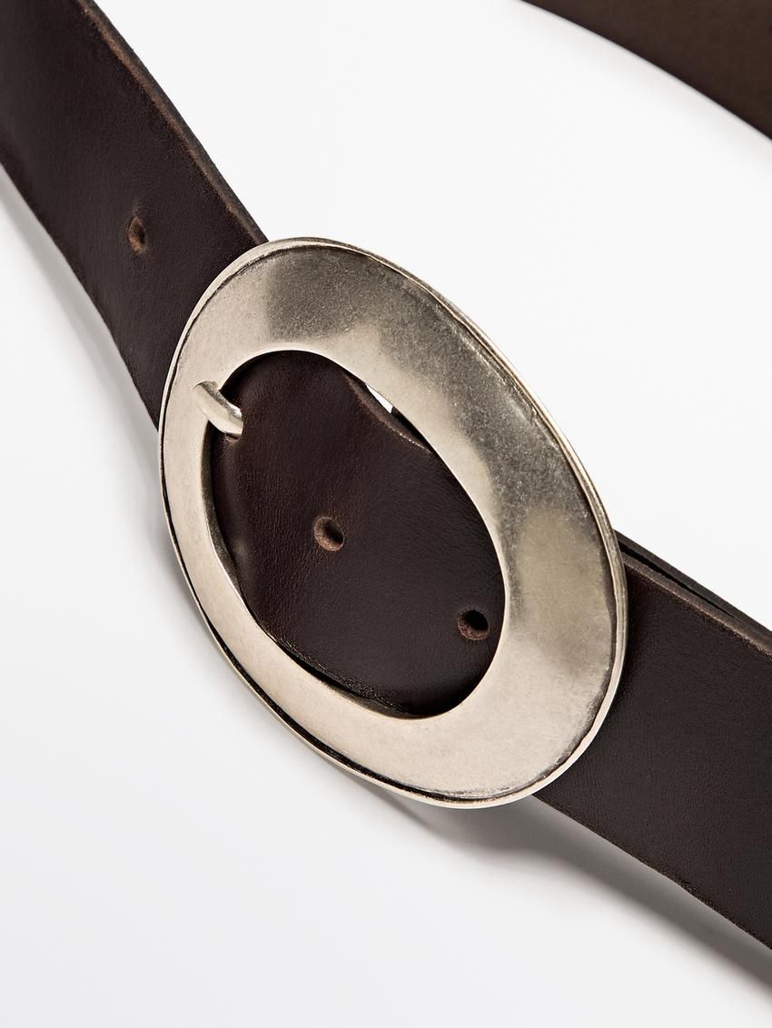 Massimo Dutti Nappa Leather With Oval Buckle Women Belt Black | US-ML9234587