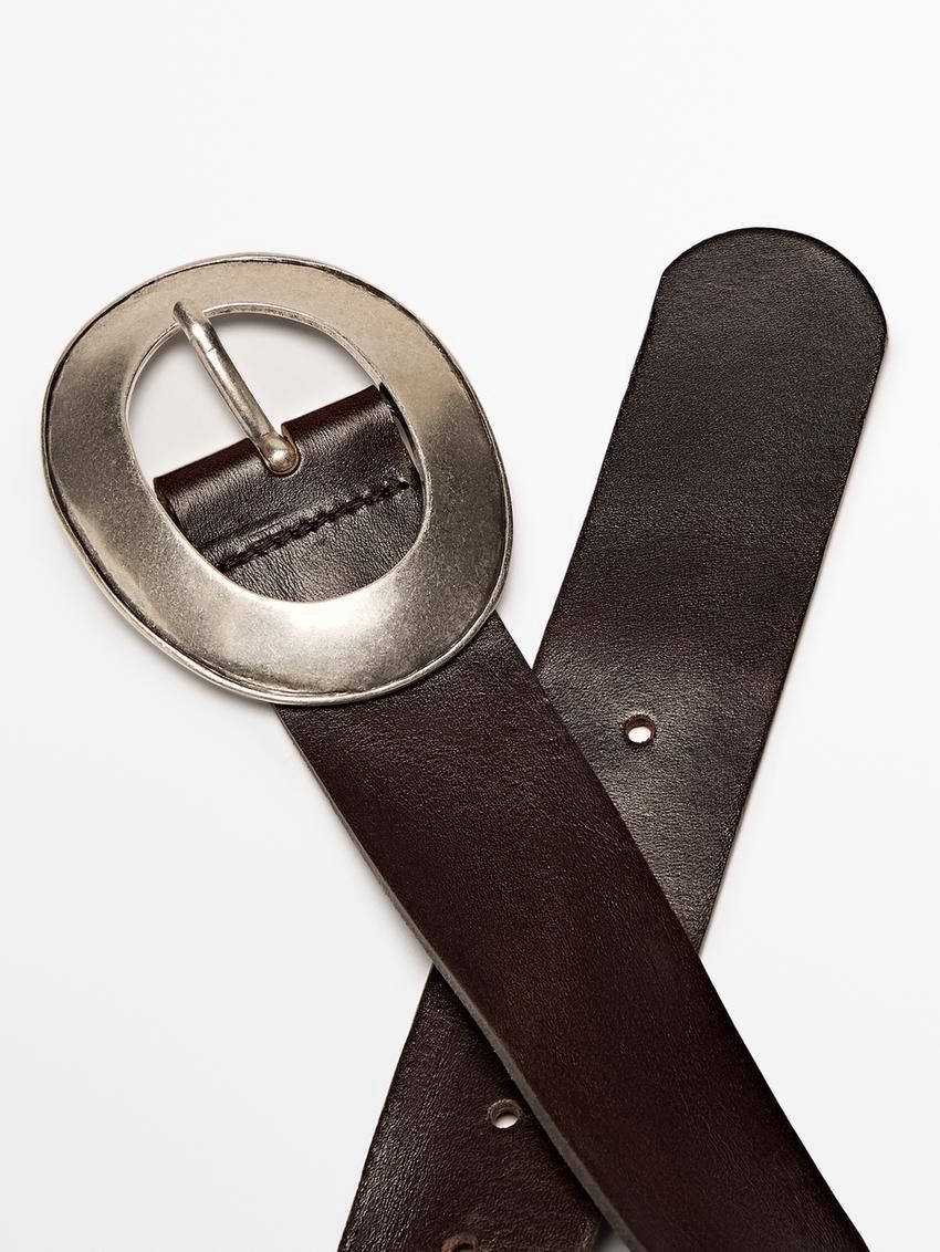 Massimo Dutti Nappa Leather With Oval Buckle Women Belt Black | US-ML9234587