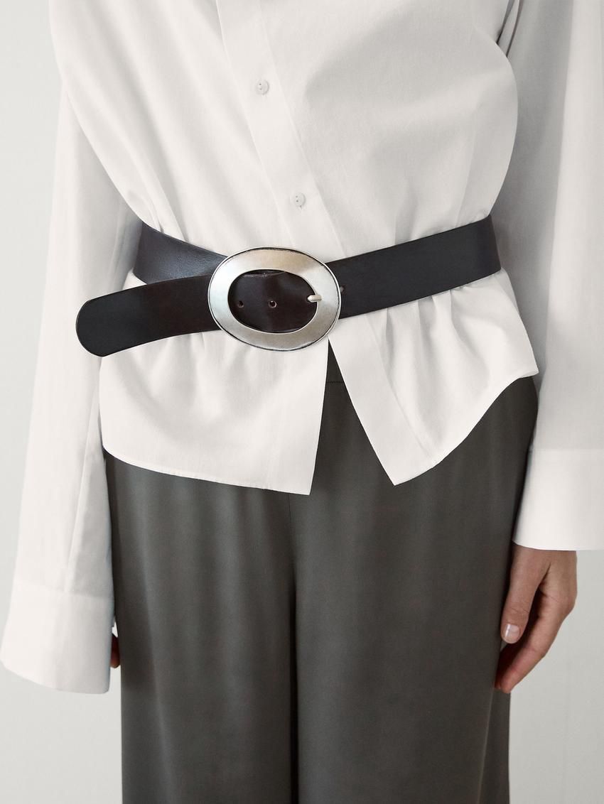 Massimo Dutti Nappa Leather With Oval Buckle Women Belt Black | US-ML9234587