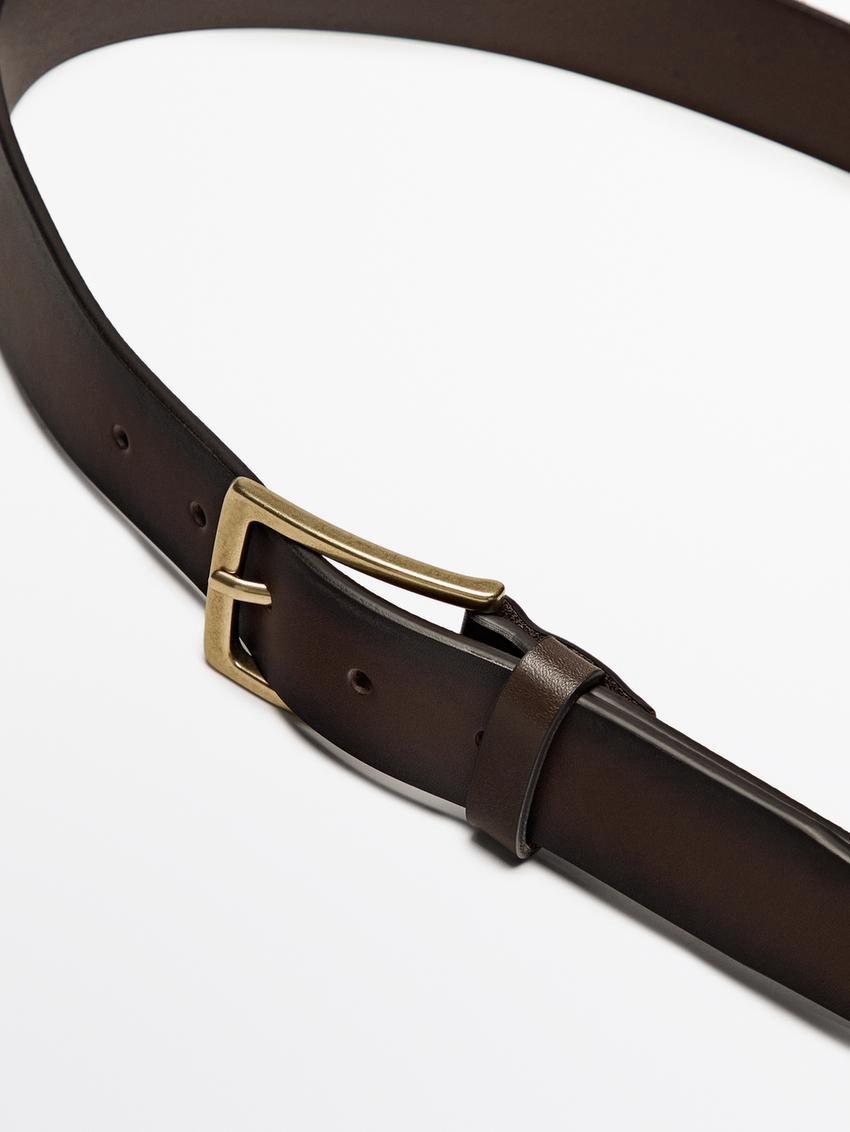 Massimo Dutti Nappa Leather With Rectangular Buckle Men Belt Brown | US-OP5894307