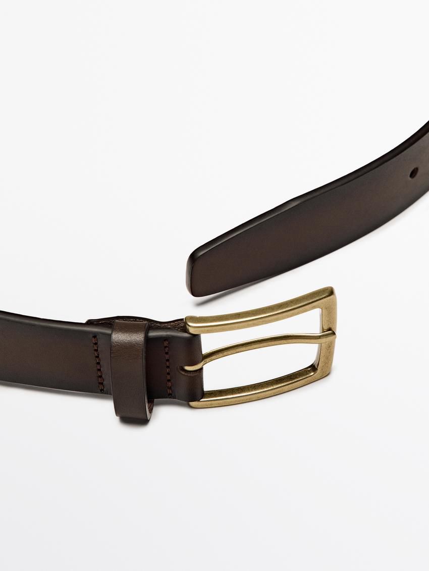 Massimo Dutti Nappa Leather With Rectangular Buckle Men Belt Brown | US-OP5894307