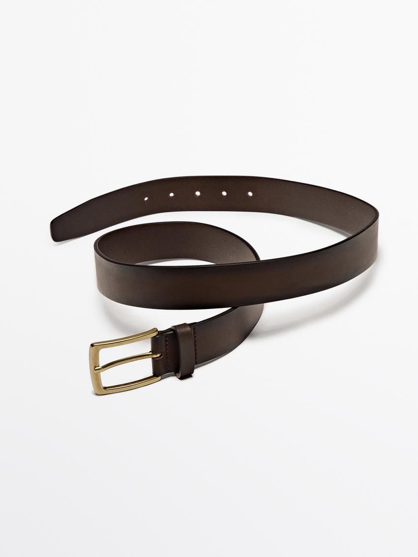 Massimo Dutti Nappa Leather With Rectangular Buckle Men Belt Brown | US-OP5894307