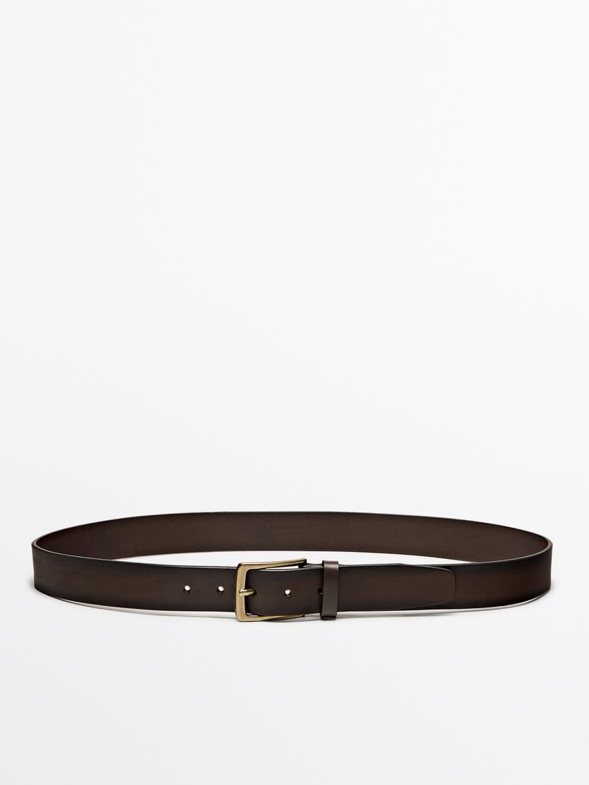 Massimo Dutti Nappa Leather With Rectangular Buckle Men Belt Brown | US-OP5894307