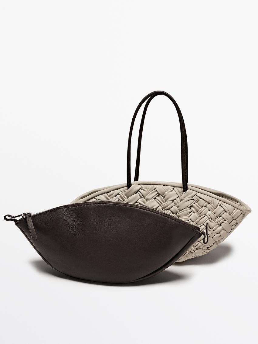 Massimo Dutti Nappa Leather With Removable Interior Women Tote Bag Beige | US-PE2739168
