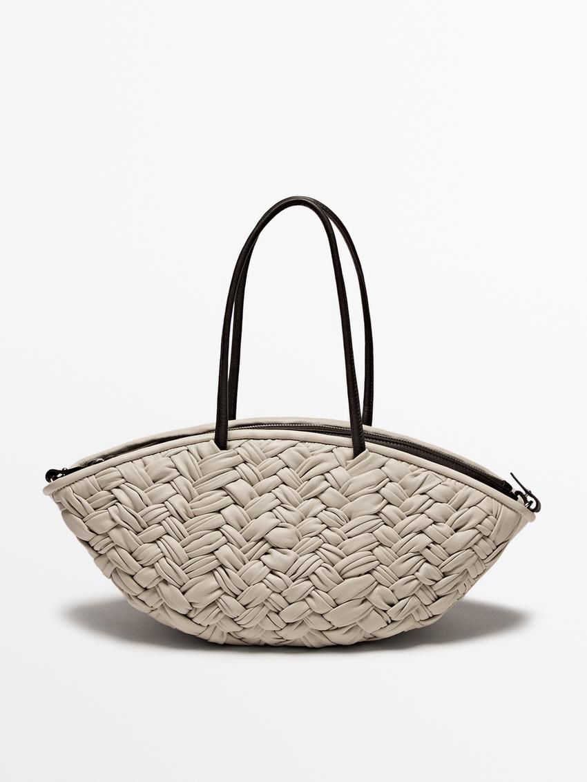 Massimo Dutti Nappa Leather With Removable Interior Women Tote Bag Beige | US-PE2739168