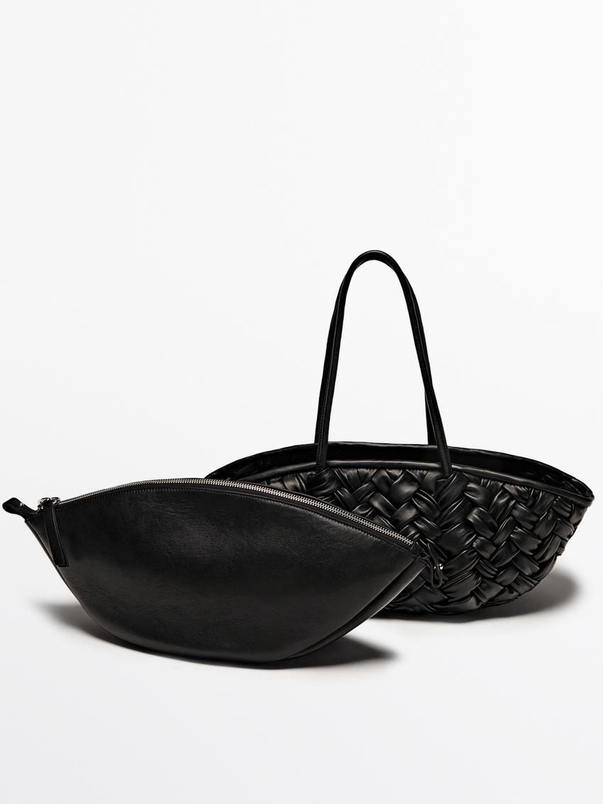 Massimo Dutti Nappa Leather With Removable Interior Women Tote Bag Black | US-PW9241375
