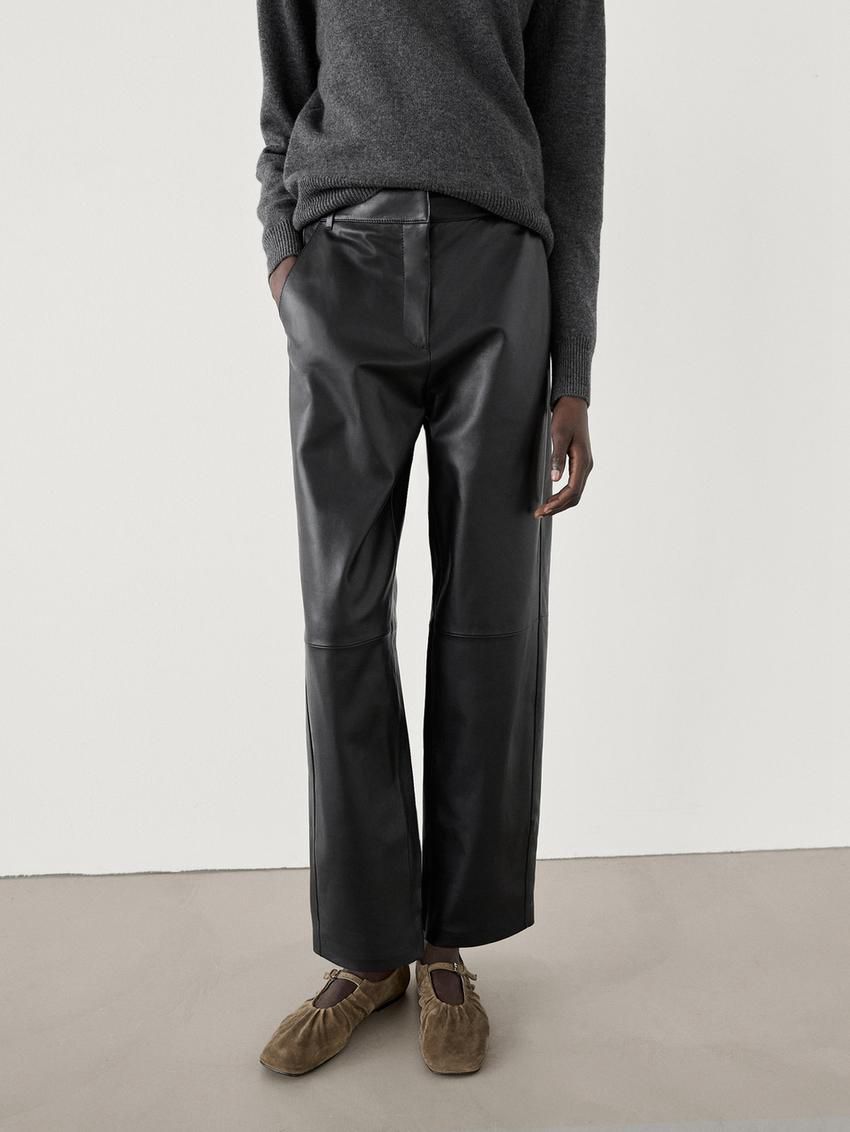 Massimo Dutti Nappa Leather With Seam Details Women Trousers Black | US-AT3612854