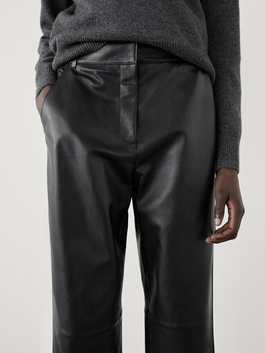 Massimo Dutti Nappa Leather With Seam Details Women Trousers Black | US-AT3612854