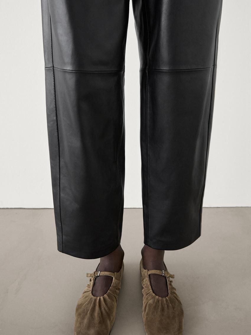 Massimo Dutti Nappa Leather With Seam Details Women Trousers Black | US-AT3612854