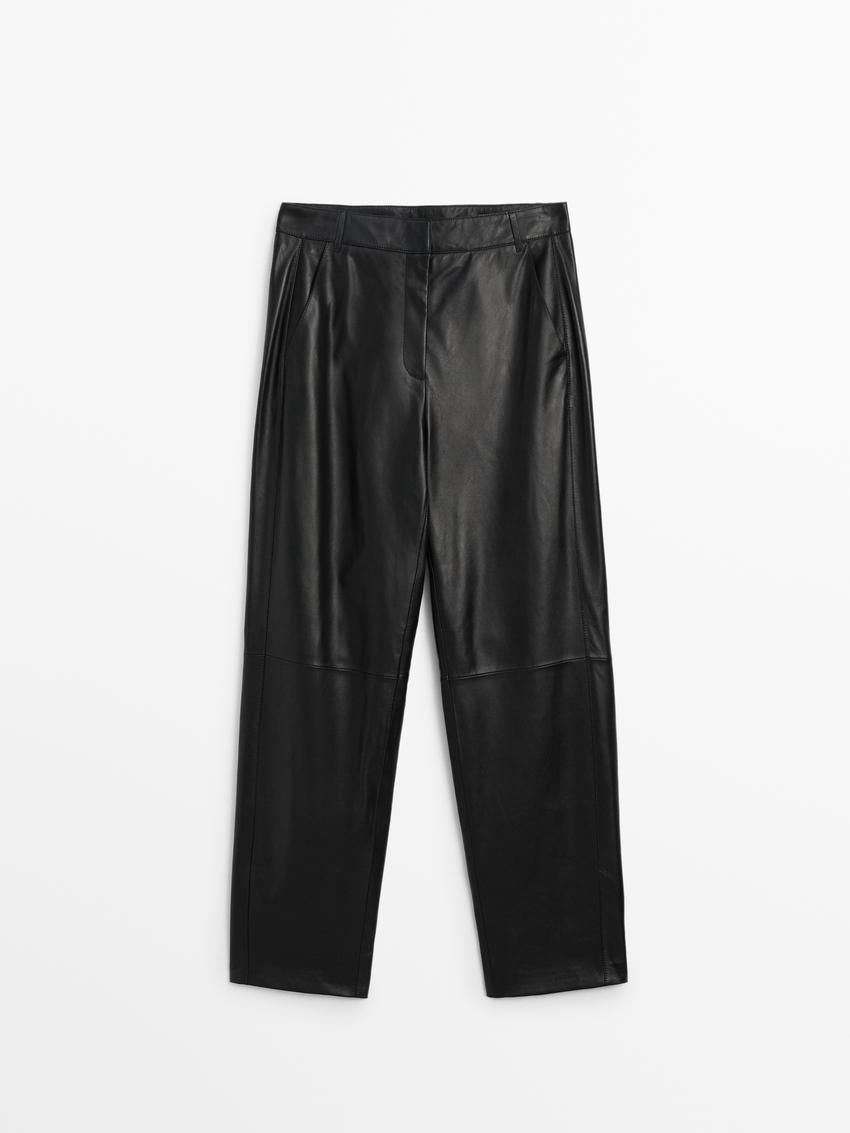 Massimo Dutti Nappa Leather With Seam Details Women Trousers Black | US-HX9824016
