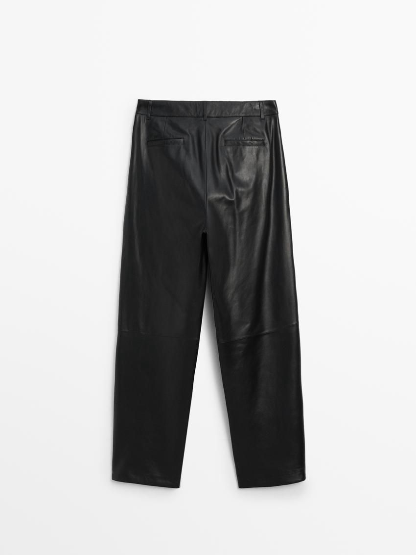 Massimo Dutti Nappa Leather With Seam Details Women Trousers Black | US-HX9824016