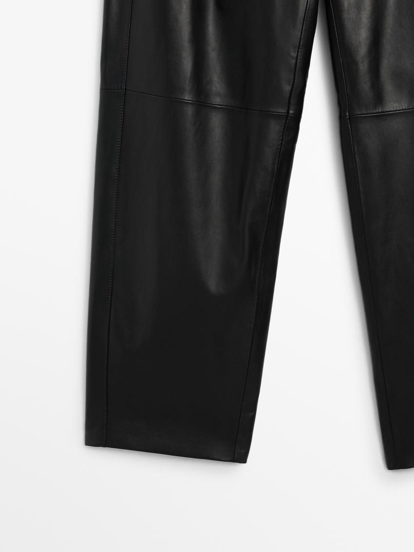 Massimo Dutti Nappa Leather With Seam Details Women Trousers Black | US-HX9824016