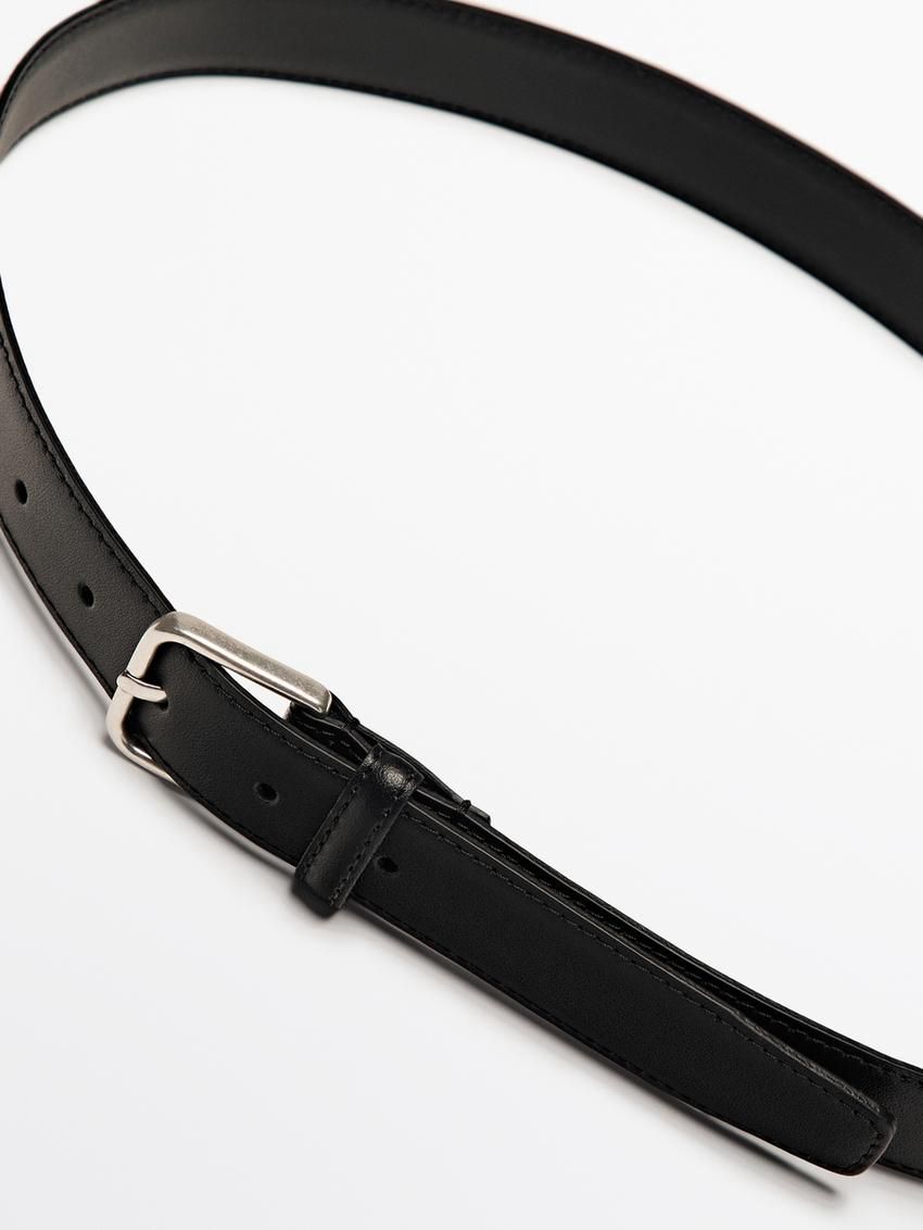 Massimo Dutti Nappa Leather With Square Buckle Men Belt Black | US-QJ6042781
