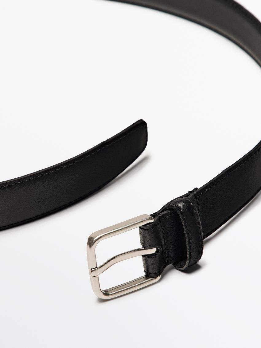 Massimo Dutti Nappa Leather With Square Buckle Men Belt Black | US-QJ6042781