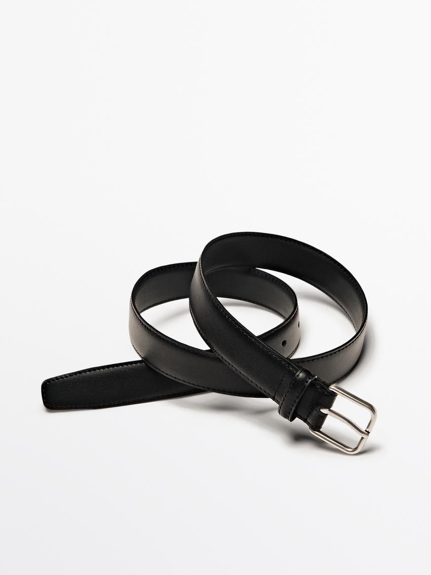 Massimo Dutti Nappa Leather With Square Buckle Men Belt Black | US-QJ6042781