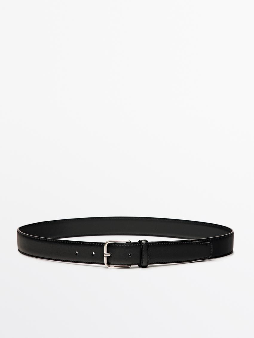 Massimo Dutti Nappa Leather With Square Buckle Men Belt Black | US-QJ6042781