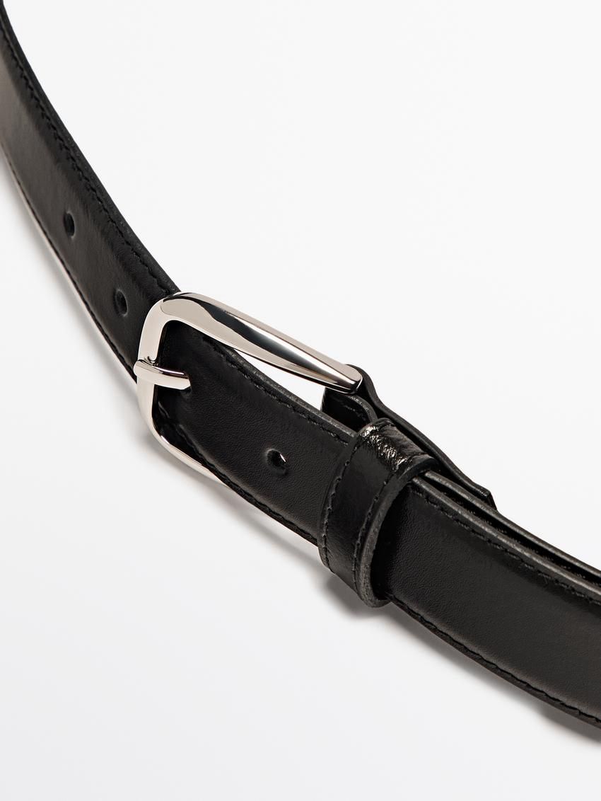 Massimo Dutti Nappa Leather With Topstitching Detail Men Belt Black | US-GC5719362