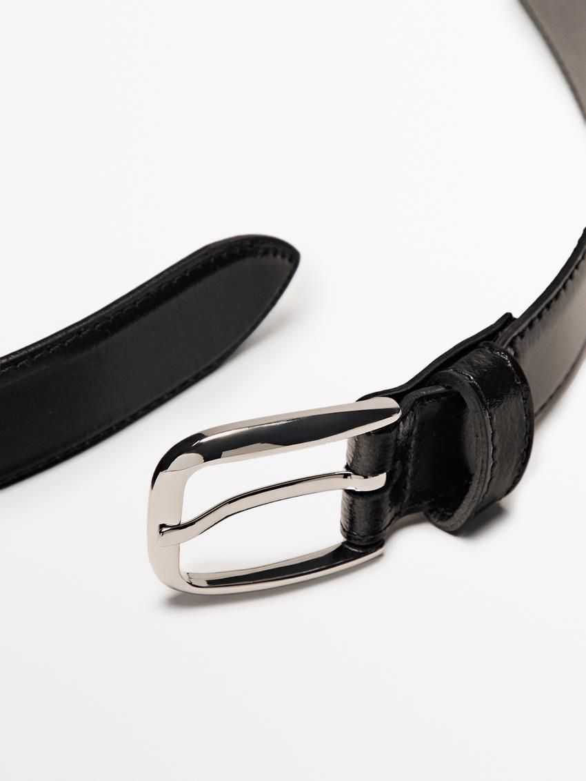 Massimo Dutti Nappa Leather With Topstitching Detail Men Belt Black | US-GC5719362