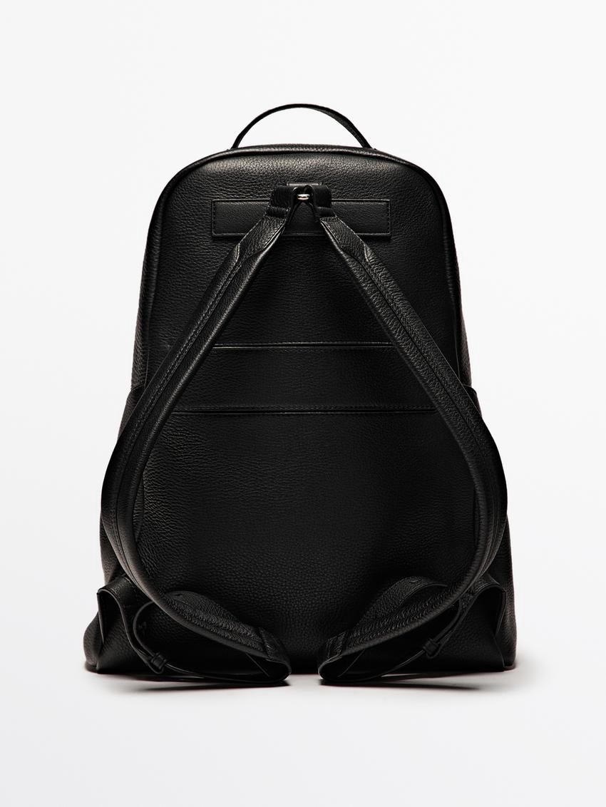 Massimo Dutti Nappa Leather With Zip Men Backpack Black | US-BF0593186