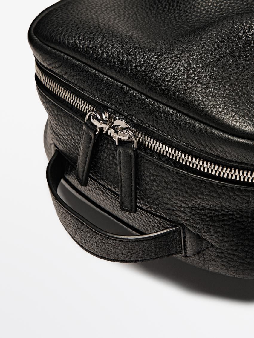 Massimo Dutti Nappa Leather With Zip Men Backpack Black | US-BF0593186