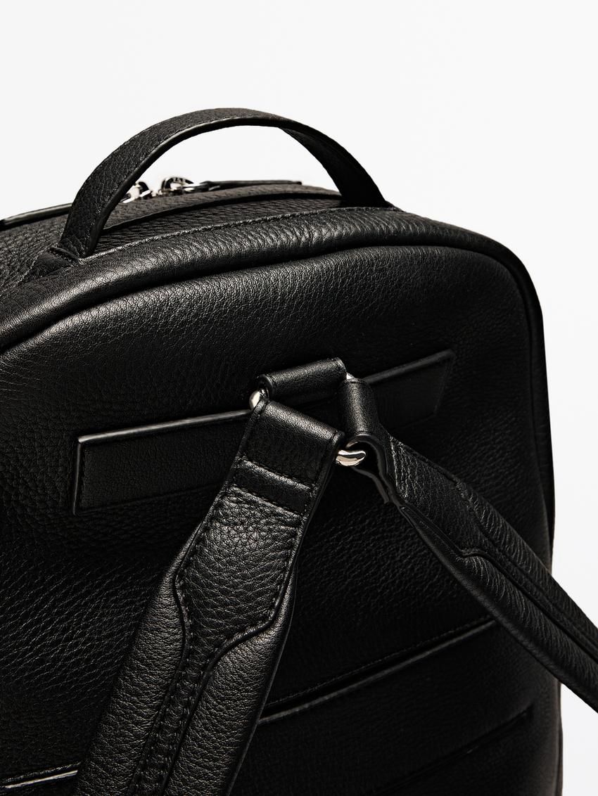 Massimo Dutti Nappa Leather With Zip Men Backpack Black | US-BF0593186