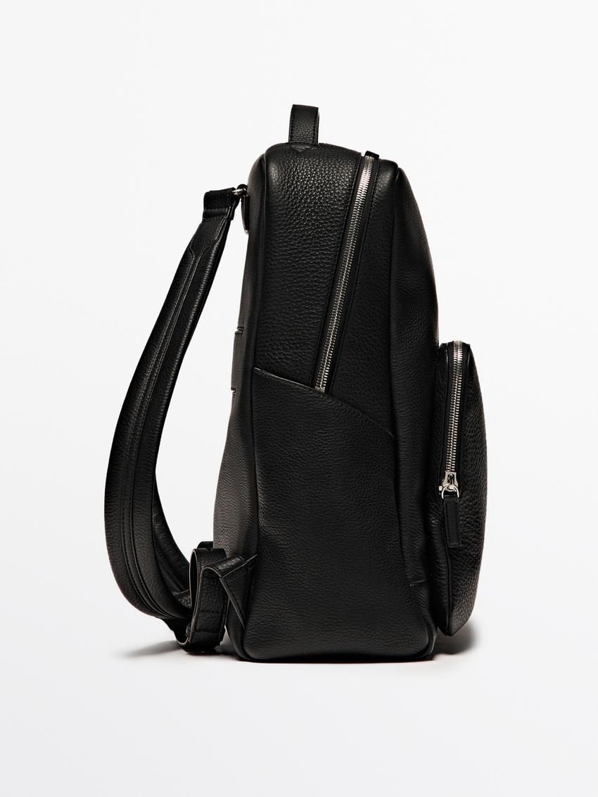 Massimo Dutti Nappa Leather With Zip Men Backpack Black | US-BF0593186