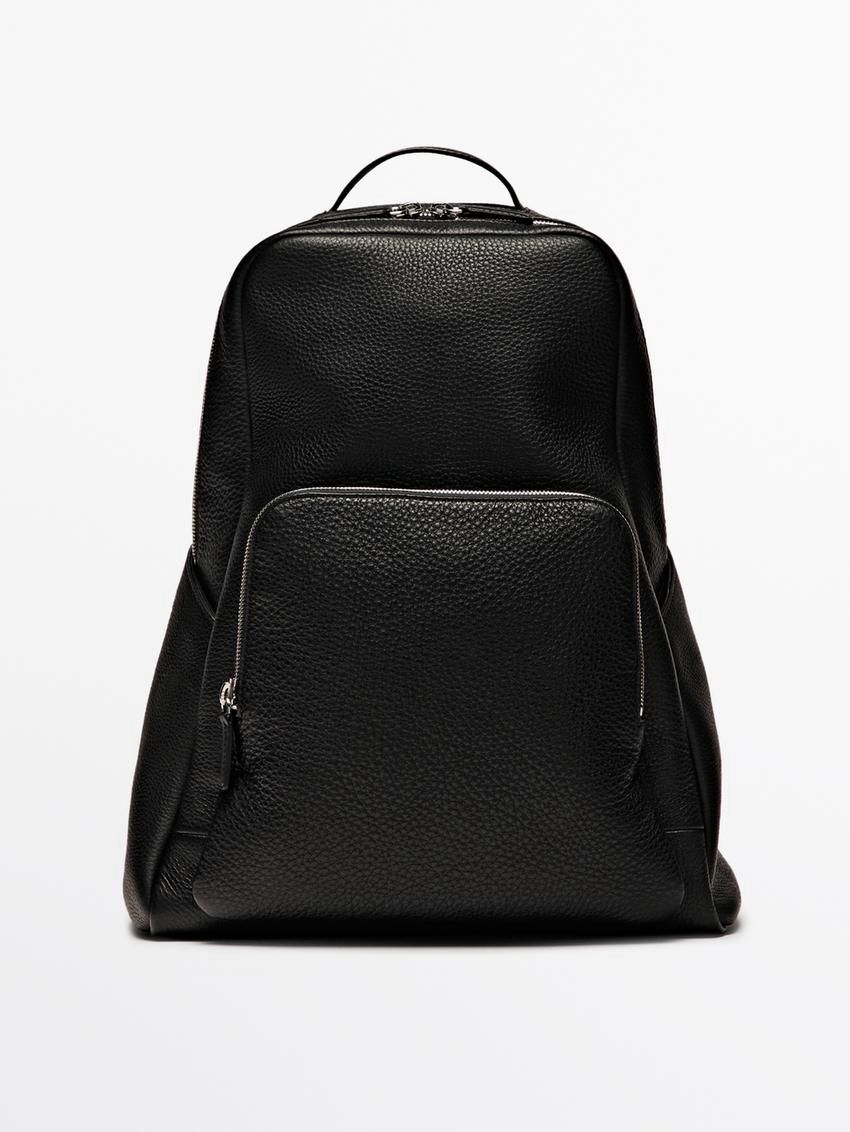 Massimo Dutti Nappa Leather With Zip Men Backpack Black | US-BF0593186