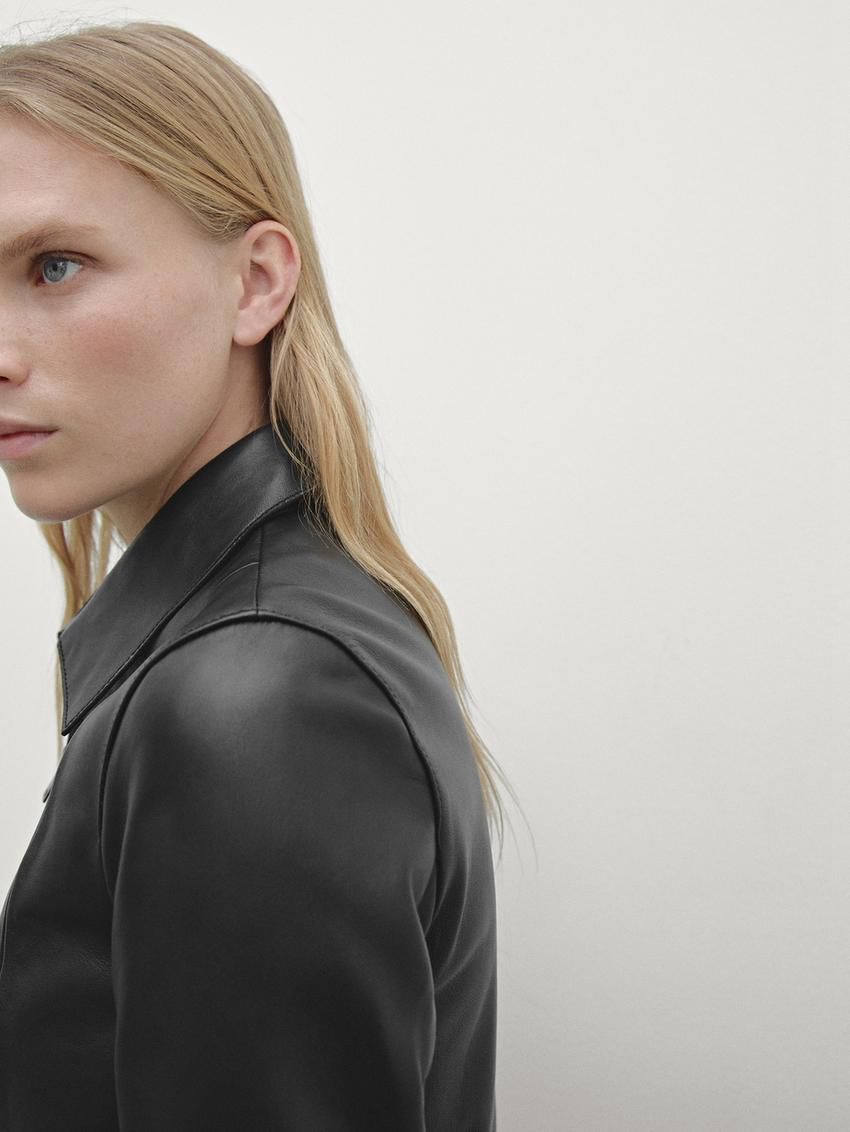 Massimo Dutti Nappa Leather Women Biker Jacket Black | US-SO2146895