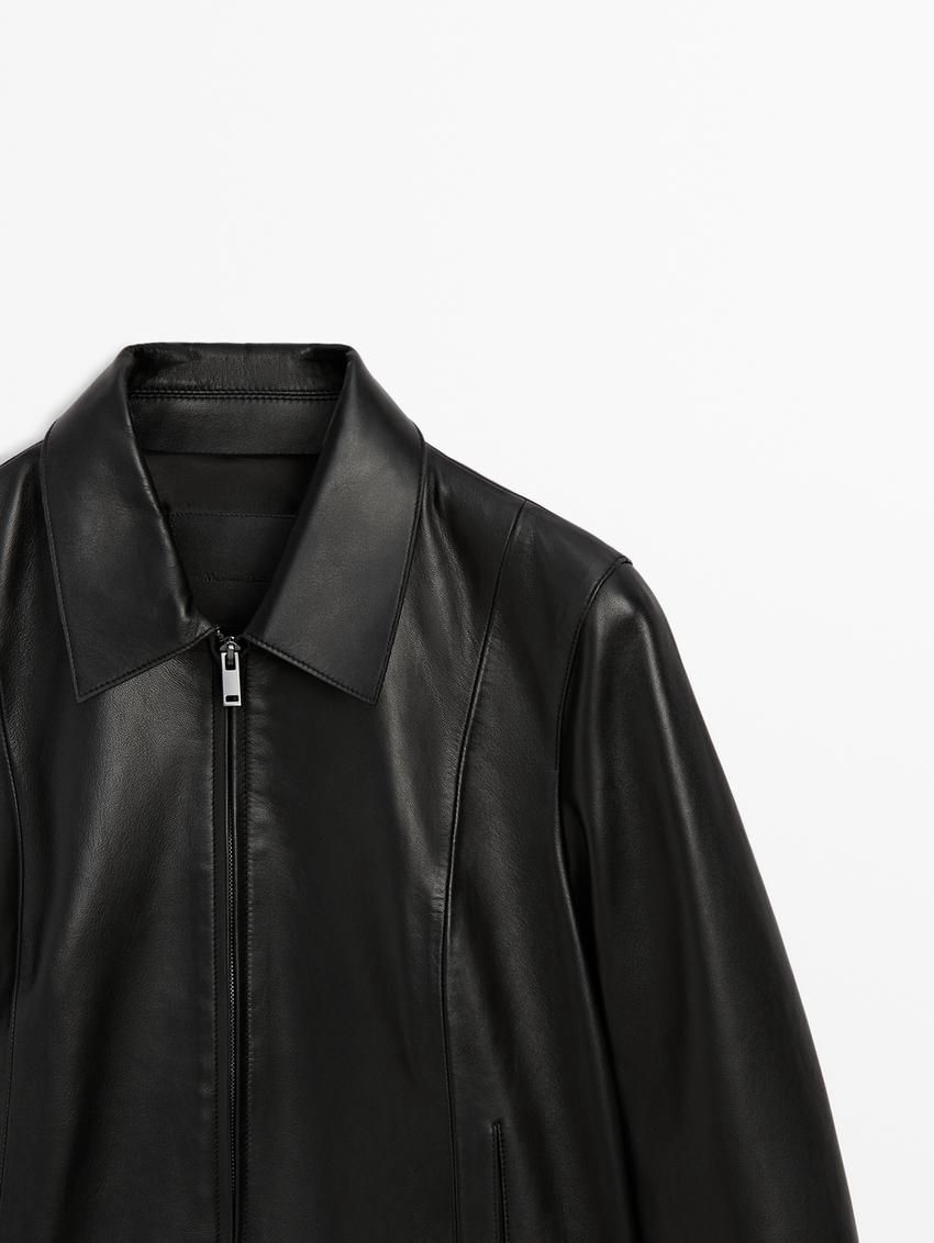 Massimo Dutti Nappa Leather Women Biker Jacket Black | US-SO2146895