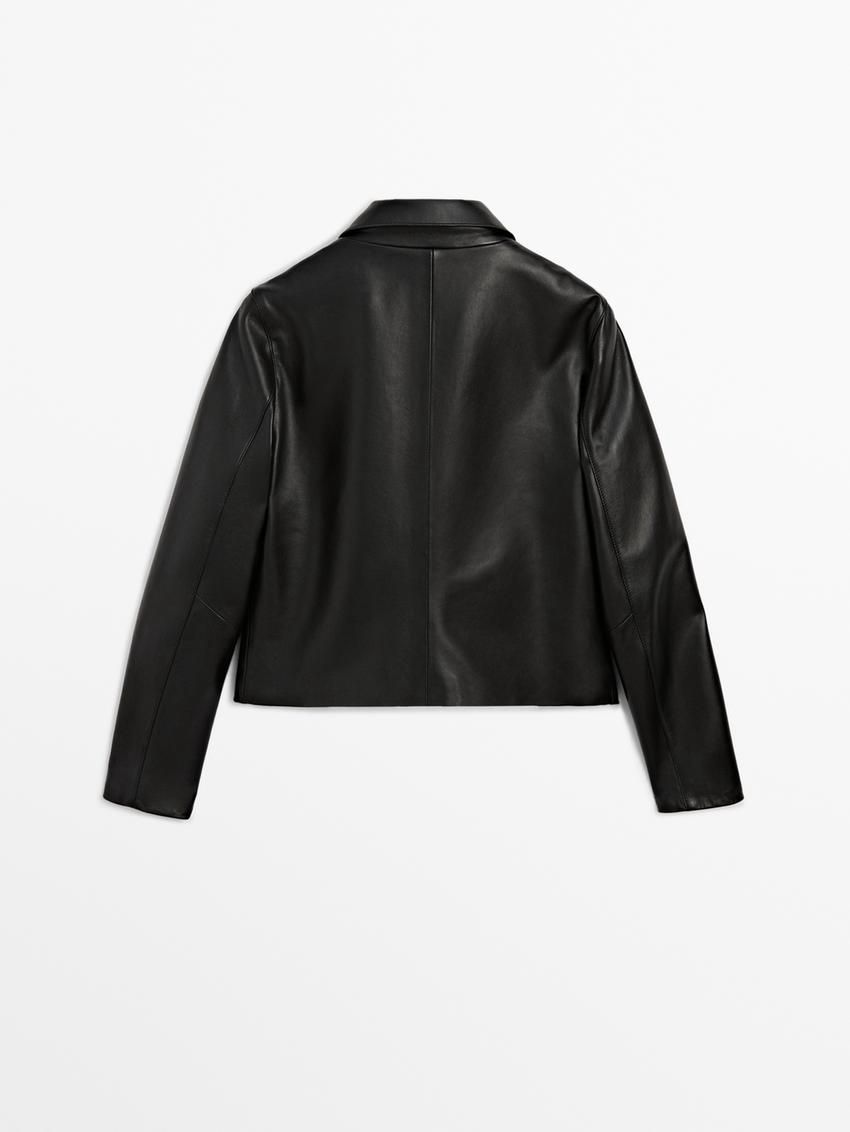 Massimo Dutti Nappa Leather Women Biker Jacket Black | US-SO2146895