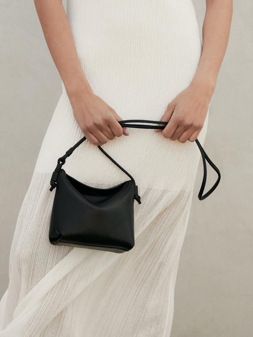 Massimo Dutti Nappa Leather Women Crossbody Bag Black | US-KT8647913