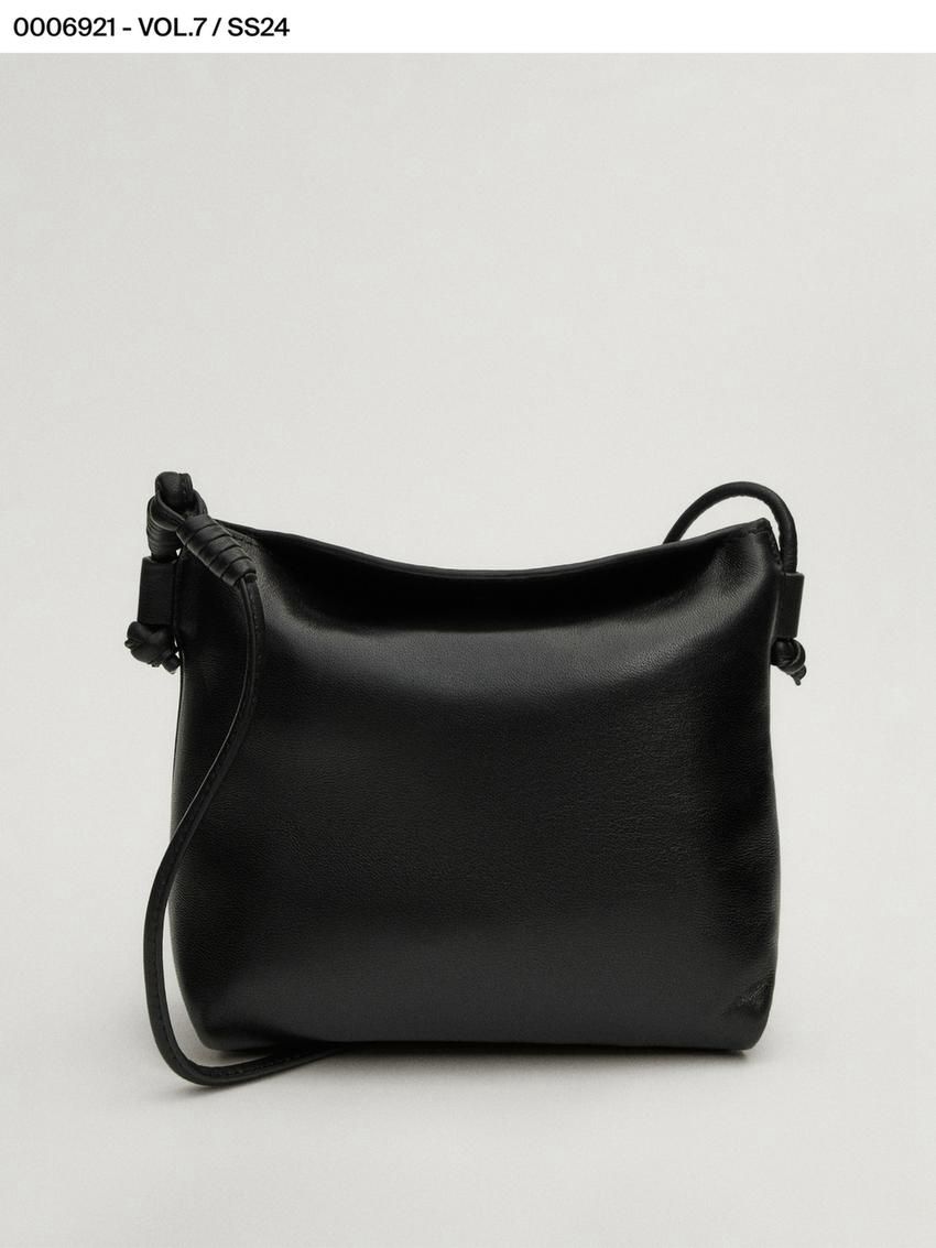 Massimo Dutti Nappa Leather Women Crossbody Bag Black | US-KT8647913