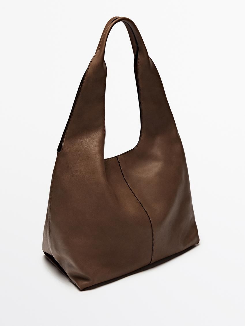 Massimo Dutti Nappa Leather Women Tote Bag Brown | US-TD9064582