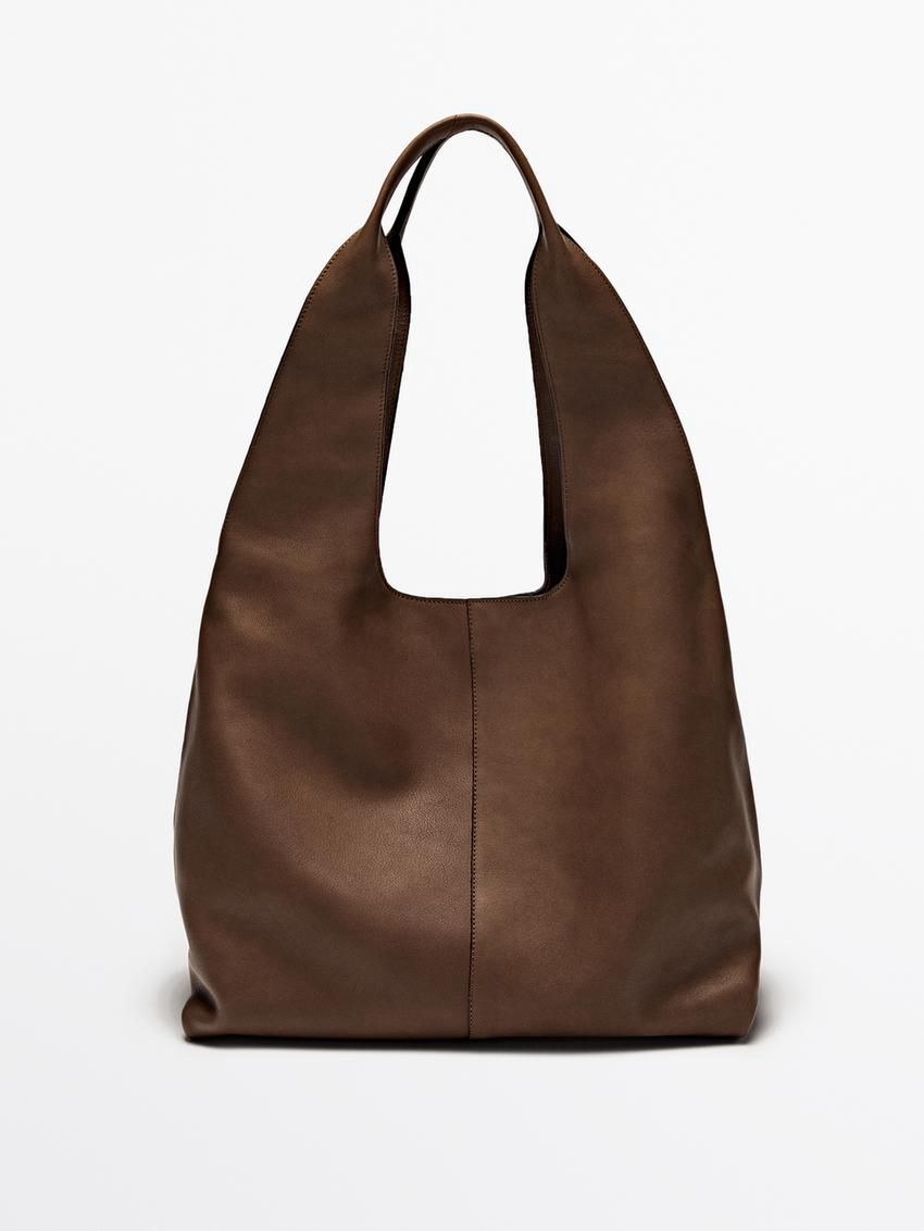 Massimo Dutti Nappa Leather Women Tote Bag Brown | US-TD9064582