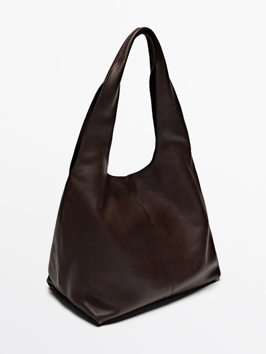 Massimo Dutti Nappa Leather Women Tote Bag Dark Brown | US-TZ4309671
