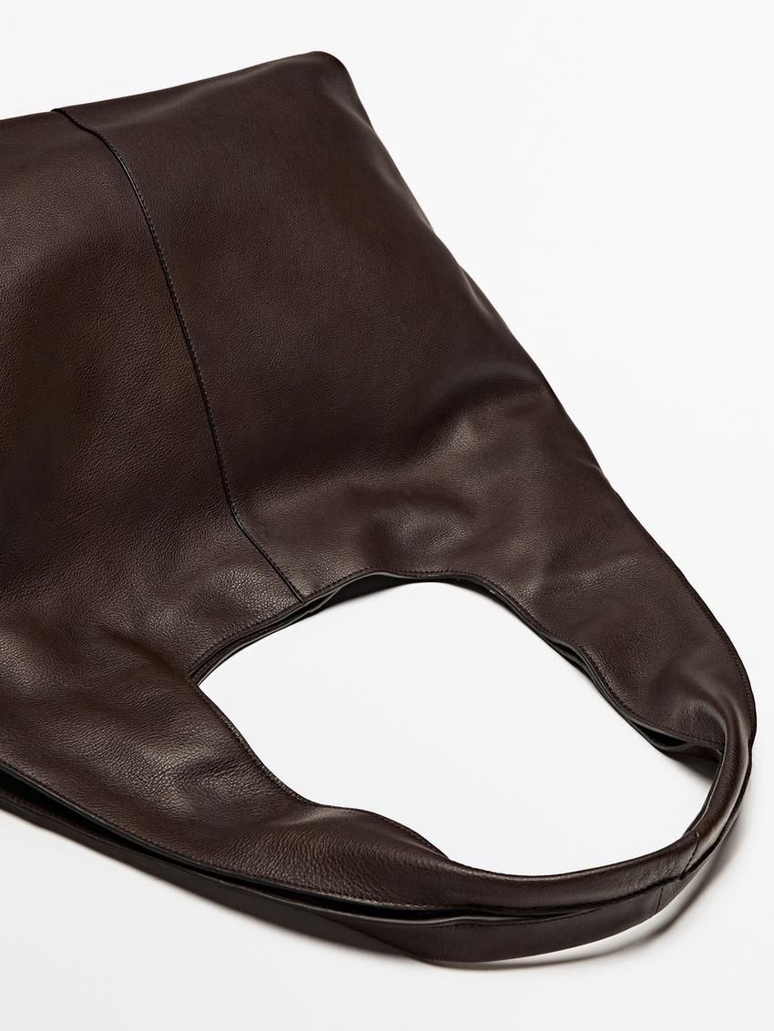 Massimo Dutti Nappa Leather Women Tote Bag Dark Brown | US-TZ4309671